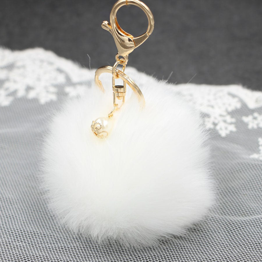 Wholesale Pearl 8cm Fur Ball Keychain